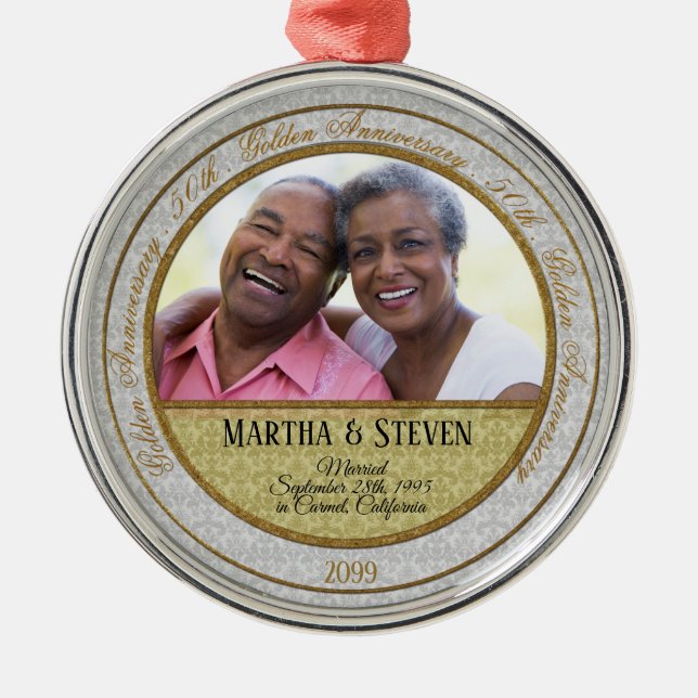 Adorno Metálico 50° Aniversario de Oro Damasco foto con nombres (Frente)