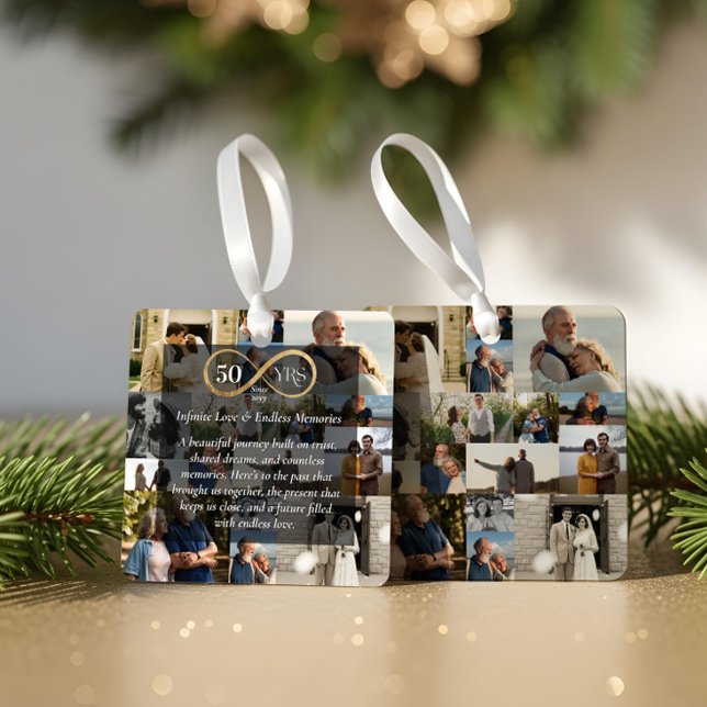 Adorno Metálico 50 Years Anniversary Infinity Photo Collage Gift (50 Years Anniversary Infinity Photo Collage Gift Metal Ornament)