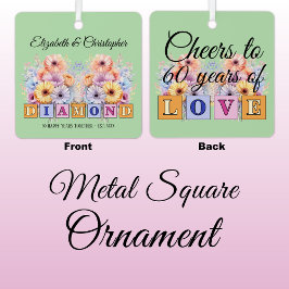 Adorno Metálico 60.º aniversario de diamantes floridos verdes