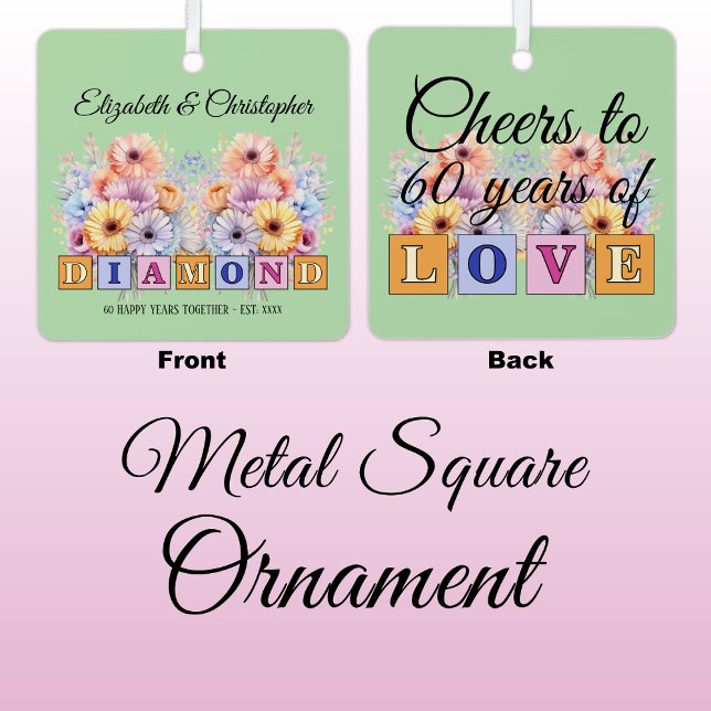 Adorno Metálico 60.º aniversario de diamantes floridos verdes (Subido por el creador)