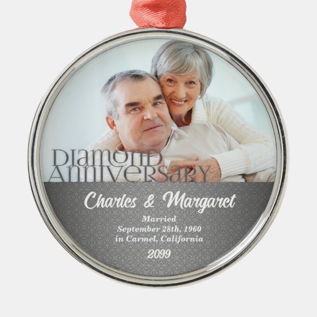 Adorno Metálico 60.º aniversario de diamantes Navidades de damasco (Frente)