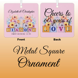 Adorno Metálico 60.º aniversario del diamante flores rosadas