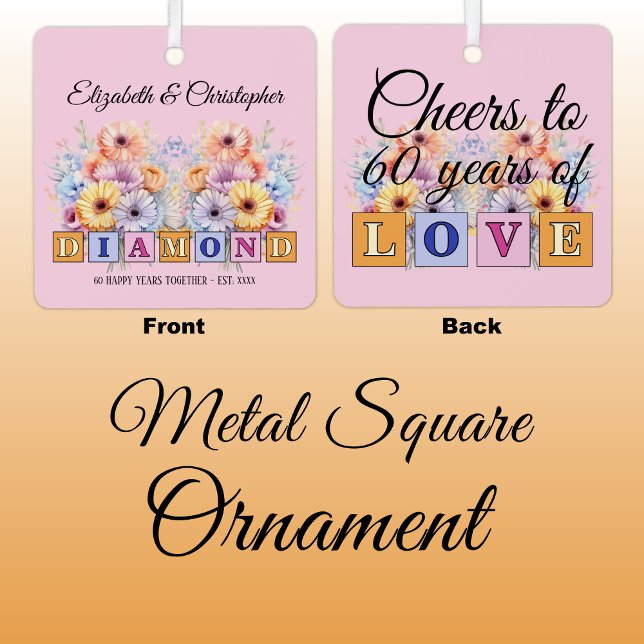 Adorno Metálico 60.º aniversario del diamante flores rosadas (Subido por el creador)