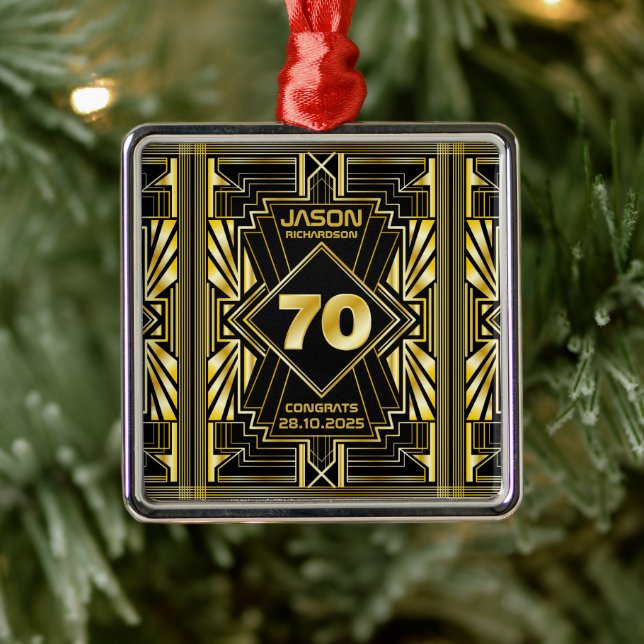 Adorno Metálico 70.º cumpleaños Art Deco Oro Gran Gatsby Negro (Árbol)