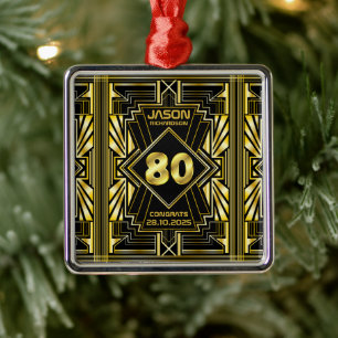 Adorno Metálico 80.º cumpleaños Art Deco Oro Gran Gatsby Negro