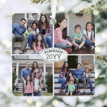 Adorno Metálico 8 Nombre de familia de Collage de fotos y Año Blan<br><div class="desc">Celebra las simples alegrías de las festividades con un metalizado de fotos personalizado 8 de color blanco y negro cuadrado . El texto de esta plantilla es sencillo de personalizar y las imágenes pueden ser diferentes o iguales en la parte delantera y posterior (IMAGE PLACEMENT TIP: Una forma fácil de...</div>