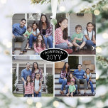 Adorno Metálico 8 Nombre de familia de Collage de fotos y Año Blan<br><div class="desc">Celebra las simples alegrías de las festividades con un metalizado de fotos personalizado 8 de color blanco y negro cuadrado . El texto de esta plantilla es sencillo de personalizar y las imágenes pueden ser diferentes o iguales en la parte delantera y posterior (IMAGE PLACEMENT TIP: Una forma fácil de...</div>