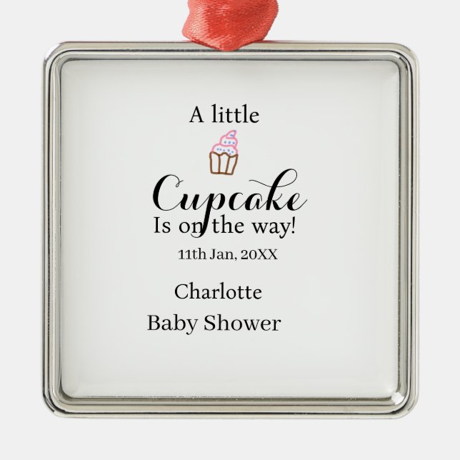 Adorno Metálico A little cupcake is on its way baby shower name da (Frente)