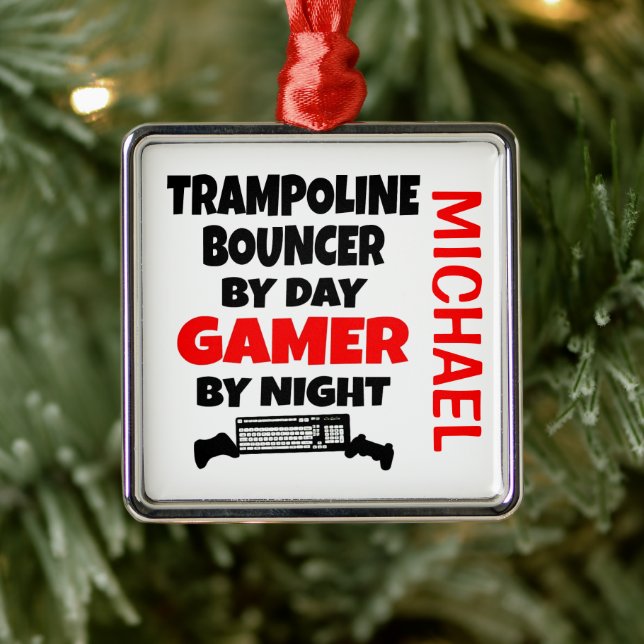 Adorno Metálico A Trampoline Bouncer le encanta jugar videojuegos (Árbol)