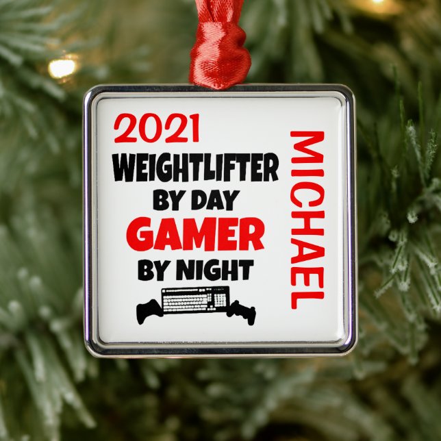 Adorno Metálico A Weightlifter le encanta jugar a PERSONALIZADO de (Árbol)