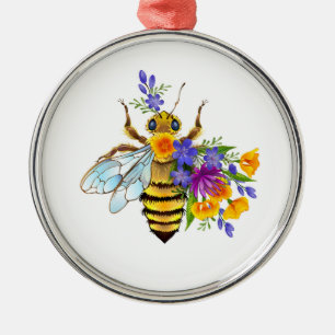 Adorno Metálico Abeja de flor con plantas silvestres