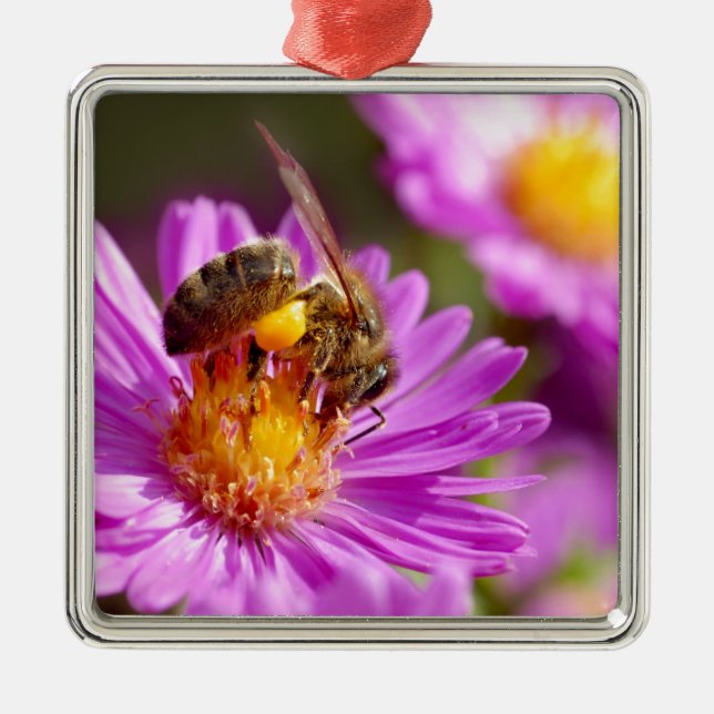 Adorno Metálico Abeja de miel y polinización (Frente)