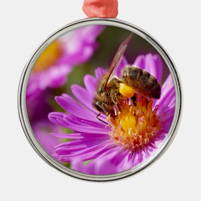 Adorno Metálico Abeja de miel y polinización (Frente)