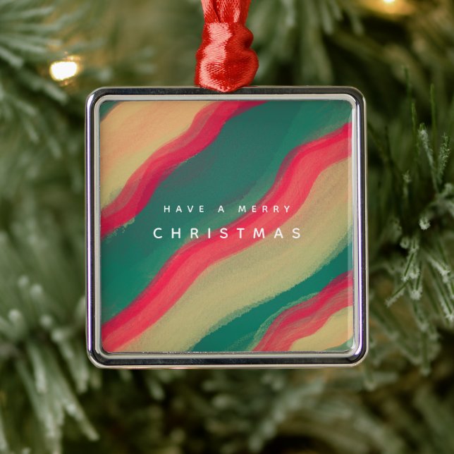Adorno Metálico Abstract Hand Painted Pattern Flat Holiday Card (Árbol)