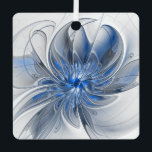 Adorno Metálico Abstracto Flor de arte fractal de color gris azul<br><div class="desc">Una flor de fantasía única con tonos azules y grises,  abstractos y elegantes. Diseño para su adorno metalizado cuadrado y más.</div>