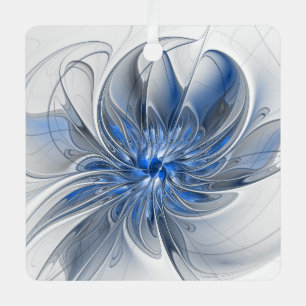 Adorno Metálico Abstracto Flor de arte fractal de color gris azul