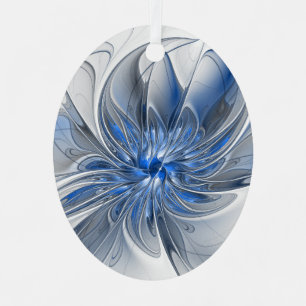 Adorno Metálico Abstracto Flor de arte fractal de color gris azul
