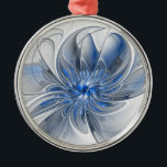 Adorno Metálico Abstracto Flor de arte fractal de color gris azul<br><div class="desc">Una flor de fantasía única con tonos azules y grises,  abstractos y elegantes. Diseño inusual para su adorno metalizado floral decorativo y mucho más.</div>