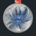 Adorno Metálico Abstracto Flor de arte fractal de color gris azul<br><div class="desc">Una flor de fantasía única con tonos azules y grises,  abstractos y elegantes. Diseño inusual para su adorno metalizado floral decorativo y mucho más.</div>
