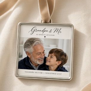 Adorno Metálico Abuelo & Yo Foto Personalizada del Nieto Navidad