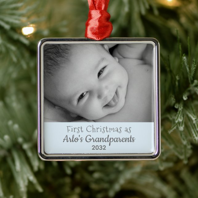 Adorno Metálico Abuelos 1er Navidades Foto de nombre personalizado (Árbol)