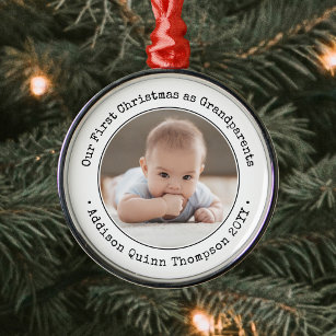 Adorno Metálico Abuelos, primer Navidades, foto de bebé, blanco ne