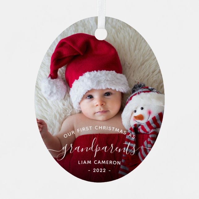 Adorno Metálico Abuelos Primera foto de Navidad Guión blanco (Anverso)