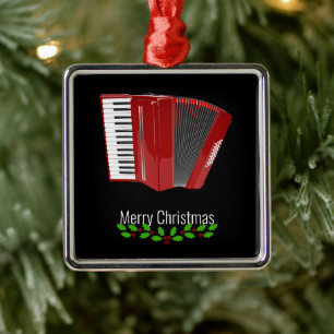 Adorno Metálico Acordeón rojo, Feliz Navidad, 