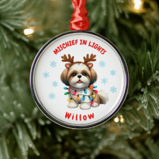 Adorno Metálico Acuarela adorable Shih Tzu Festividad de Snowflake
