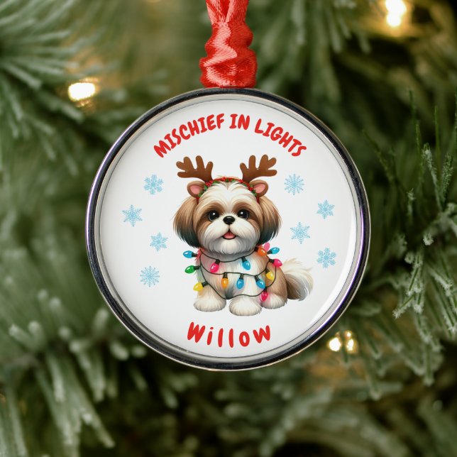 Adorno Metálico Acuarela adorable Shih Tzu Festividad de Snowflake (Árbol)
