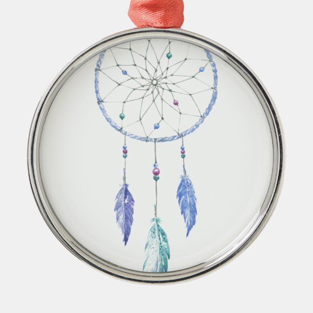 Adorno Metálico Acuarela Dreamcatcher con 3 plumas (Frente)