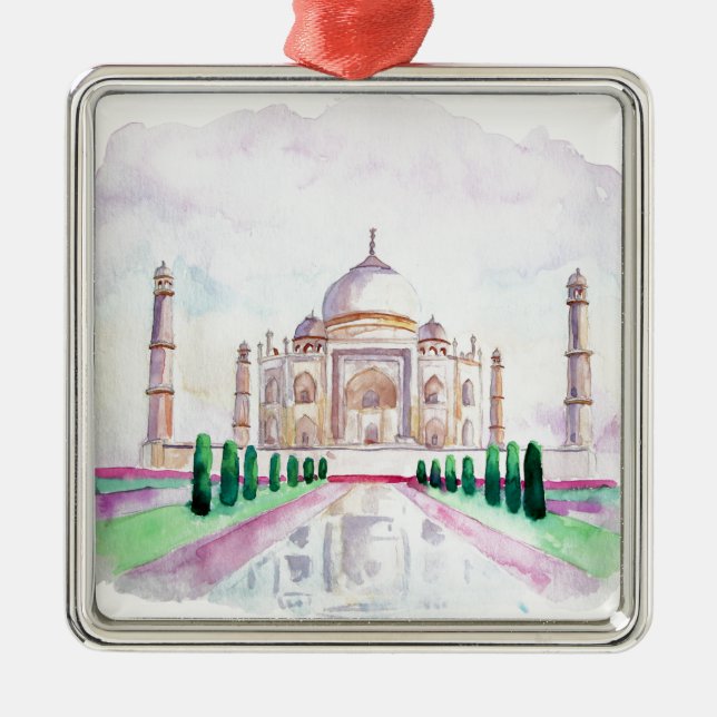 Adorno Metálico Acuarela el Taj Mahal (Frente)