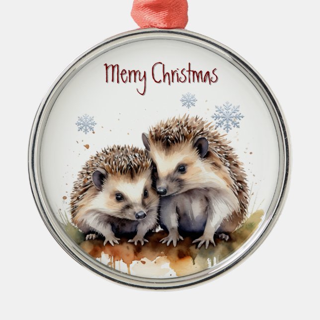 Adorno Metálico Acuarela Hedgehog Animal Nature Art (Frente)