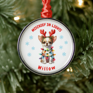 Adorno Metálico Adorable acuarela Cute Chihuahua Snowflakes Dog