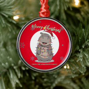 Adorno Metálico Adorable alegre Hipopótamo árbol de Navidad zoológ