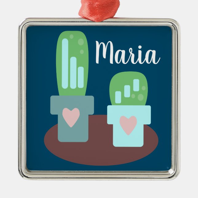 Adorno Metálico Adorable Cactus Heart Pots Christmas Present (Frente)