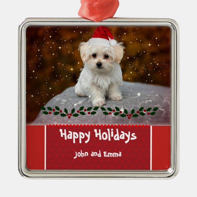 Adorno Metálico Adorable Maltese Puppy Christmas Template (Frente)