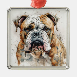 ADORNO METÁLICO ADORABLE TAN Y PERRO DE BULLDOG BLANCO