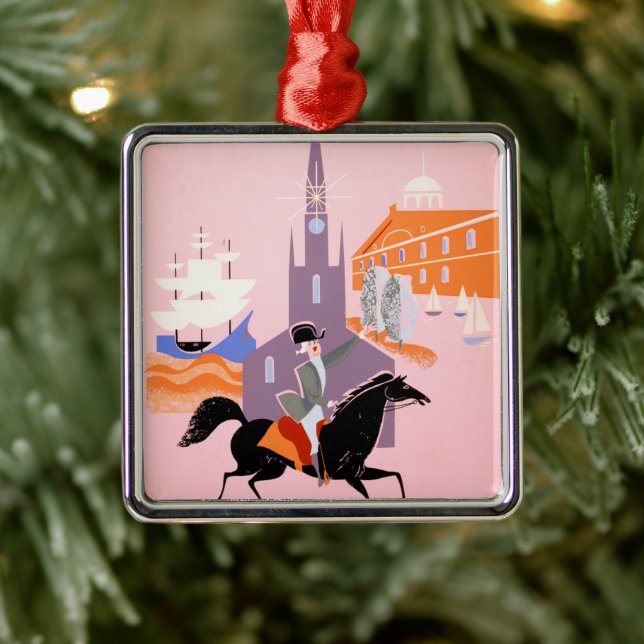 Adorno Metálico Afiche De Viajes De Allegheny Airlines A Boston (Árbol)