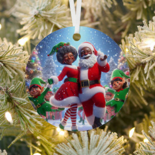 Adorno Metálico Afroamericano Sr y Sra Claus