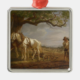 Adorno Metálico Agricultores descansando en un campo con caballos 