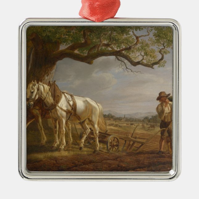 Adorno Metálico Agricultores descansando en un campo con caballos  (Frente)