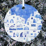 Adorno Metálico Agua de Santorini Grecia<br><div class="desc">Un cuadro de la ciudad acuarela de la hermosa isla griega de Santorini. Arte original de Nic Squirrell.</div>
