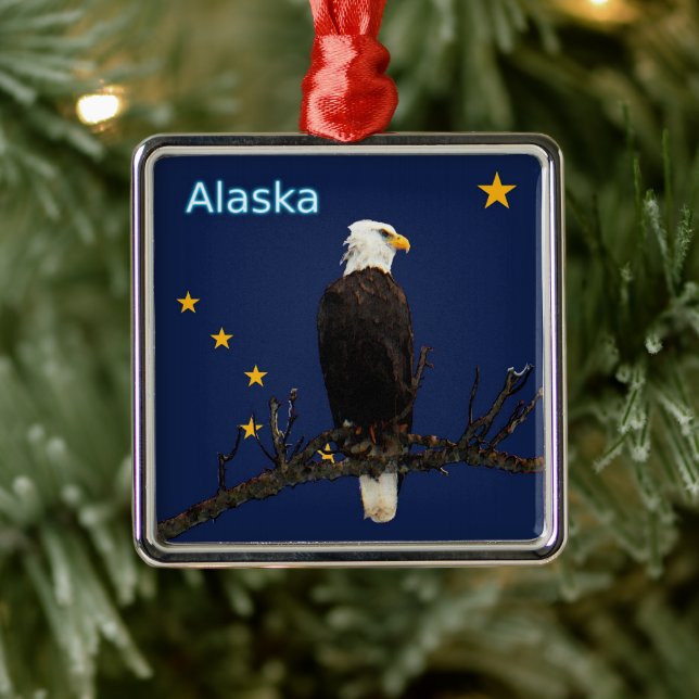 Adorno Metálico Águila Alaska Y Bandera (Árbol)