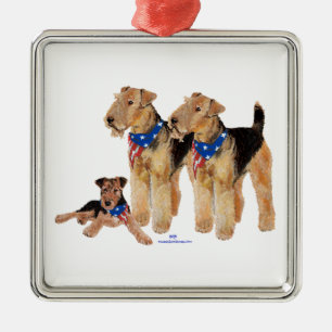 Adorno Metálico Airedale Terriers Bandera Americana