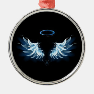 Adorno Metálico Alas del Ángel Azul brillante sobre fondo negro