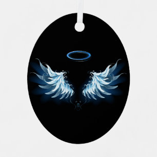 Adorno Metálico Alas del Ángel Azul brillante sobre fondo negro