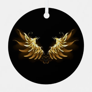 Adorno Metálico Alas del Ángel de Oro sobre fondo negro