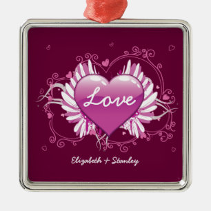 Adorno Metálico Alas moradas del corazón giran El día de San Valen