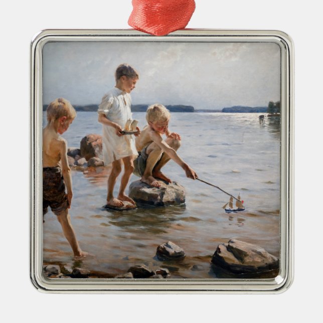 Adorno Metálico Albert Edelfelt - Niños jugando en la costa (Frente)